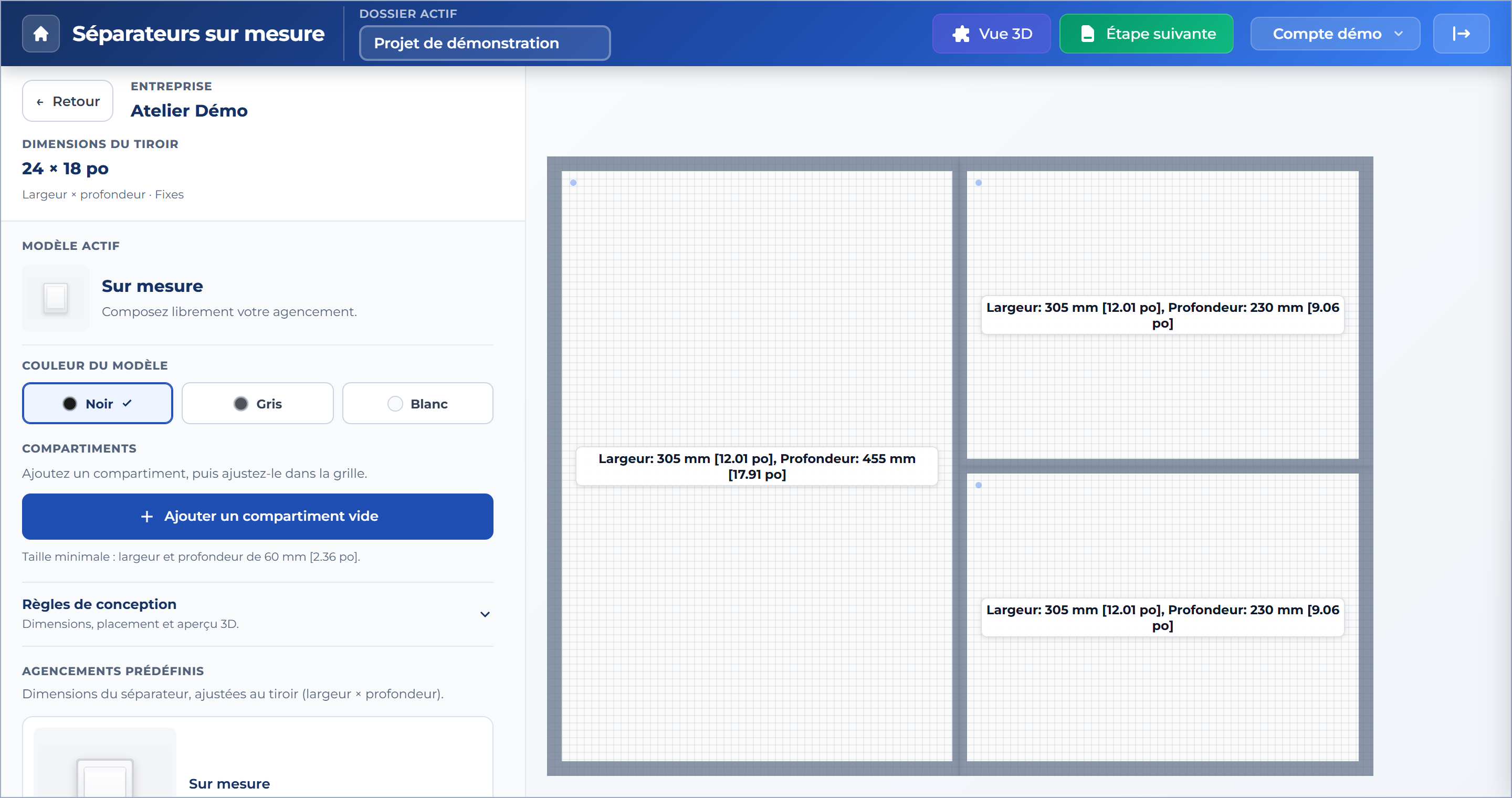 Artik Generator editor with a 3D preview of a demo drawer divider