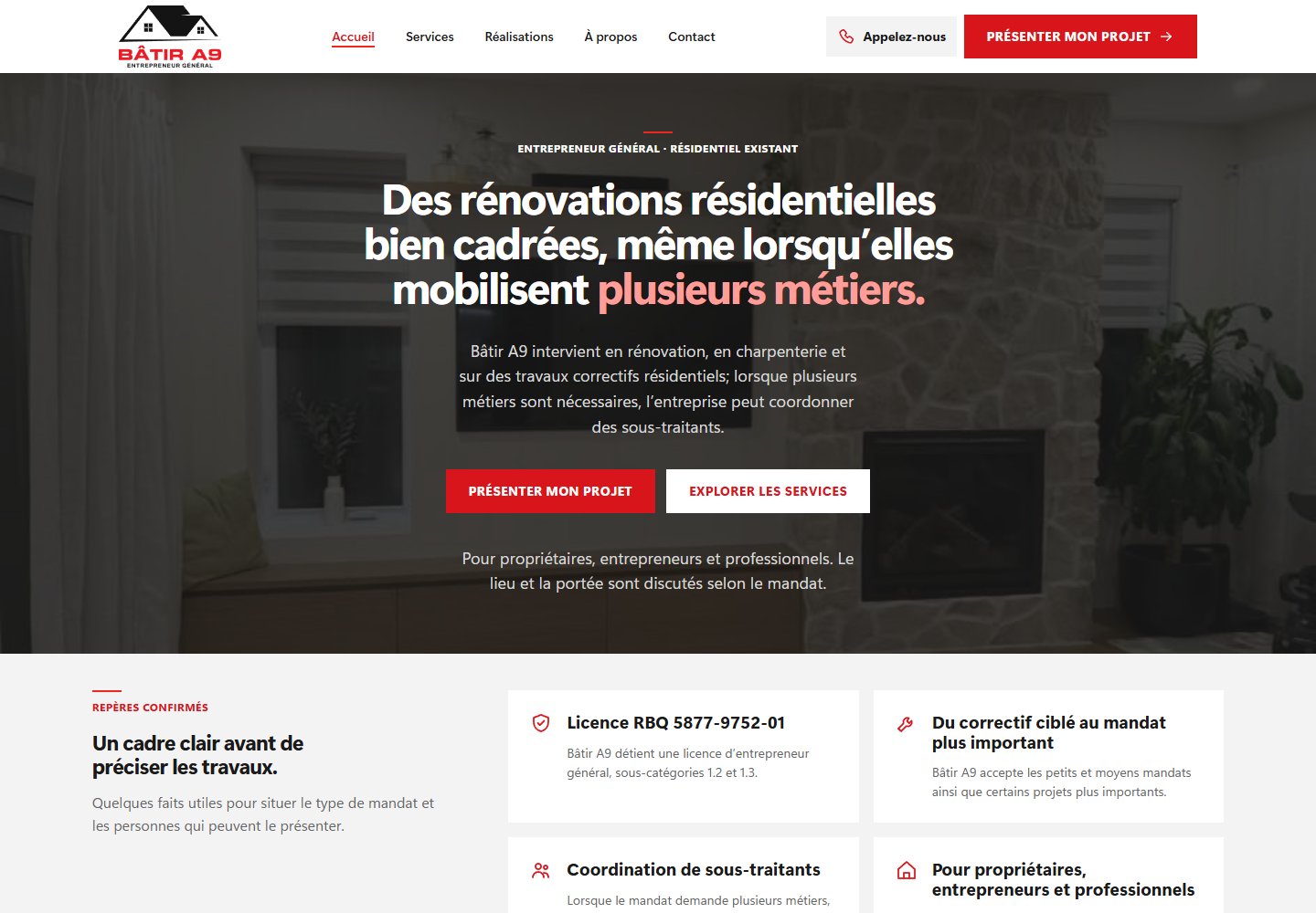 Bâtir A9 homepage, a website designed by Mongoose Interactive