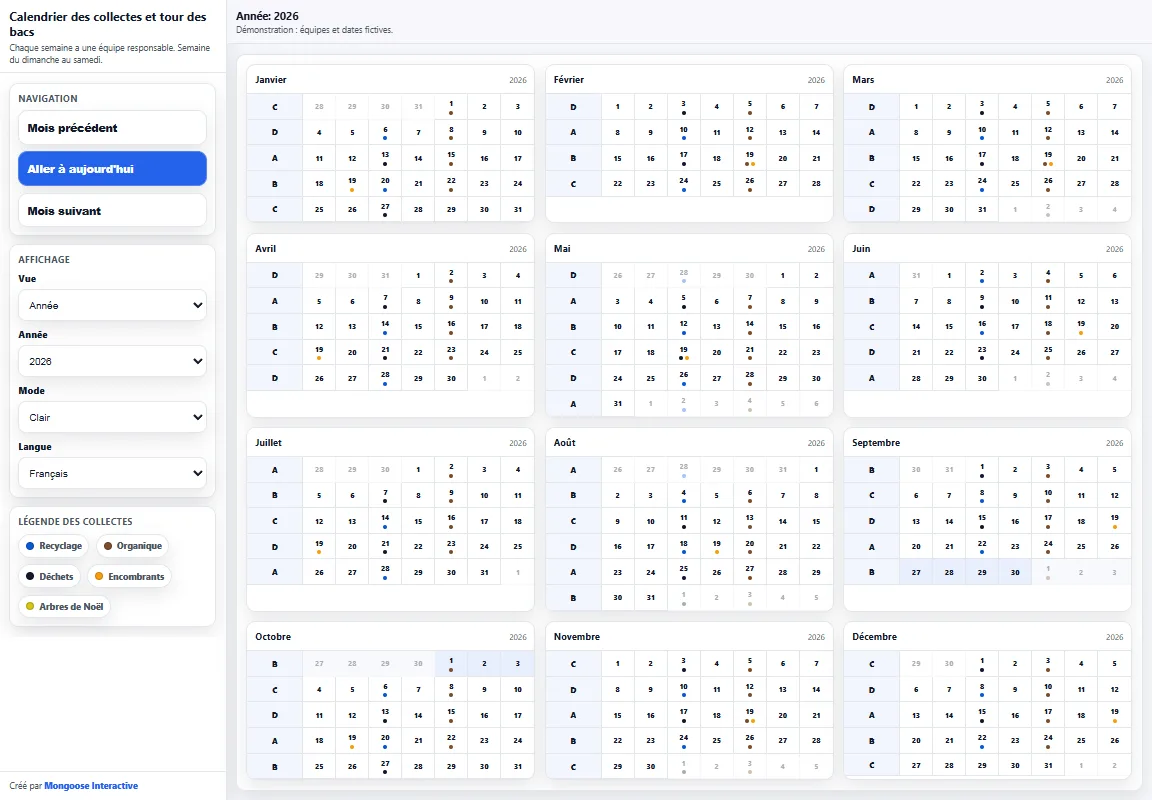 Demo yearly view of the condo collection calendar